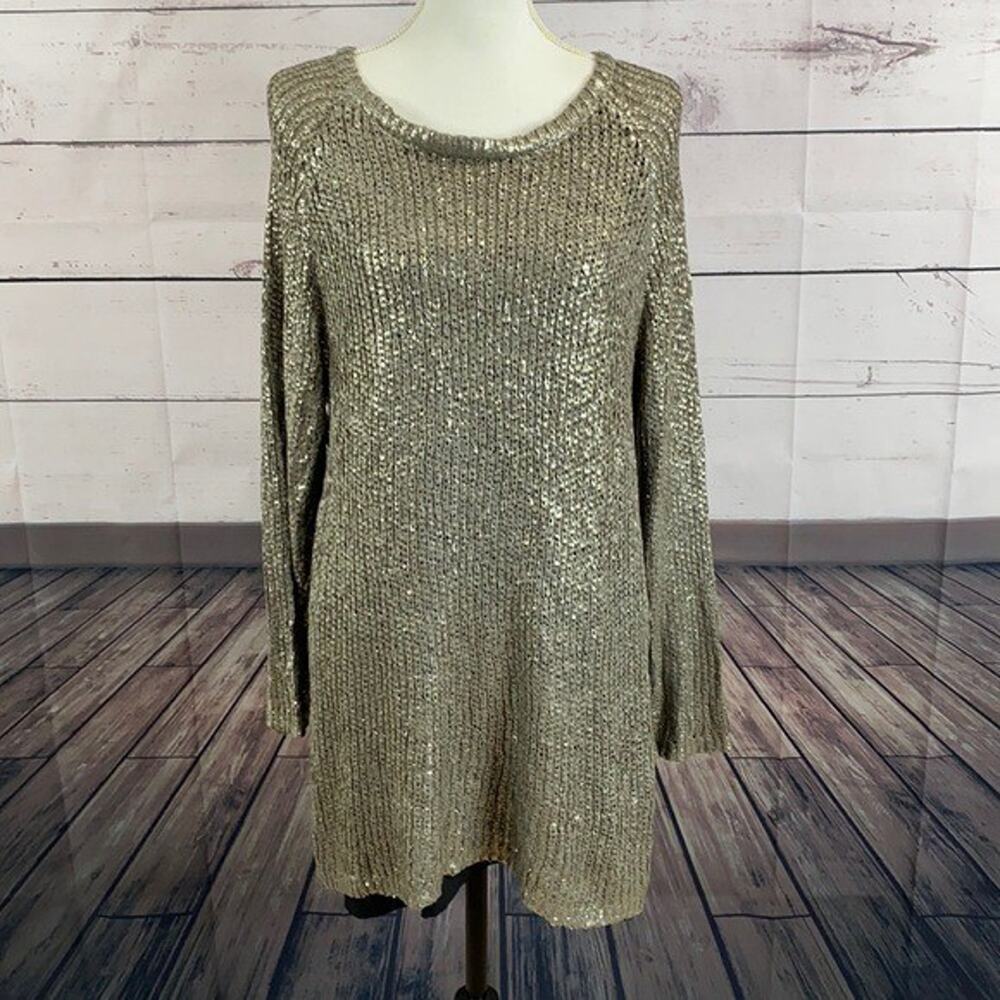 Chelsea Violet Sweater Tunic Womens Medium Knite Metallic Sparkle NYE Lined‎